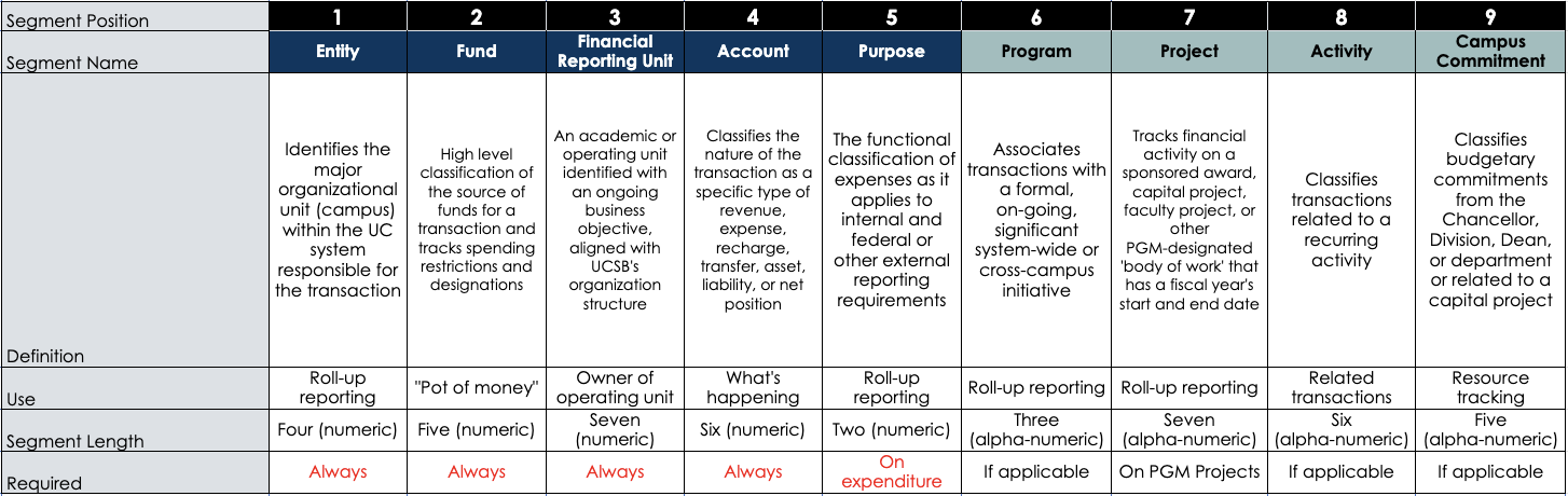 Common Chart of Account Segments